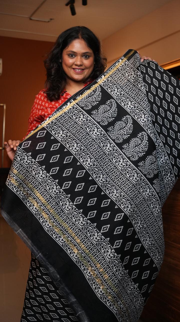 Chanderi Black and White Saree -51-01-CC-03 (LATTICE)