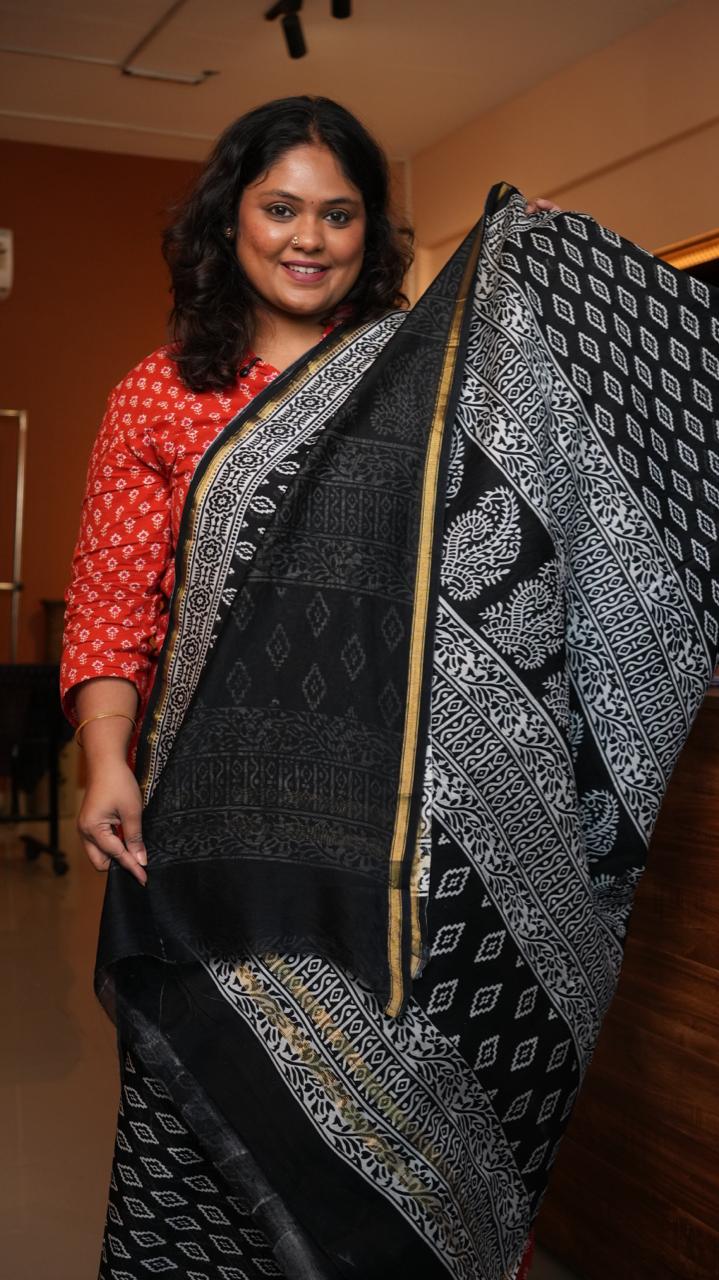 Chanderi Black and White Saree -51-01-CC-03 (LATTICE)