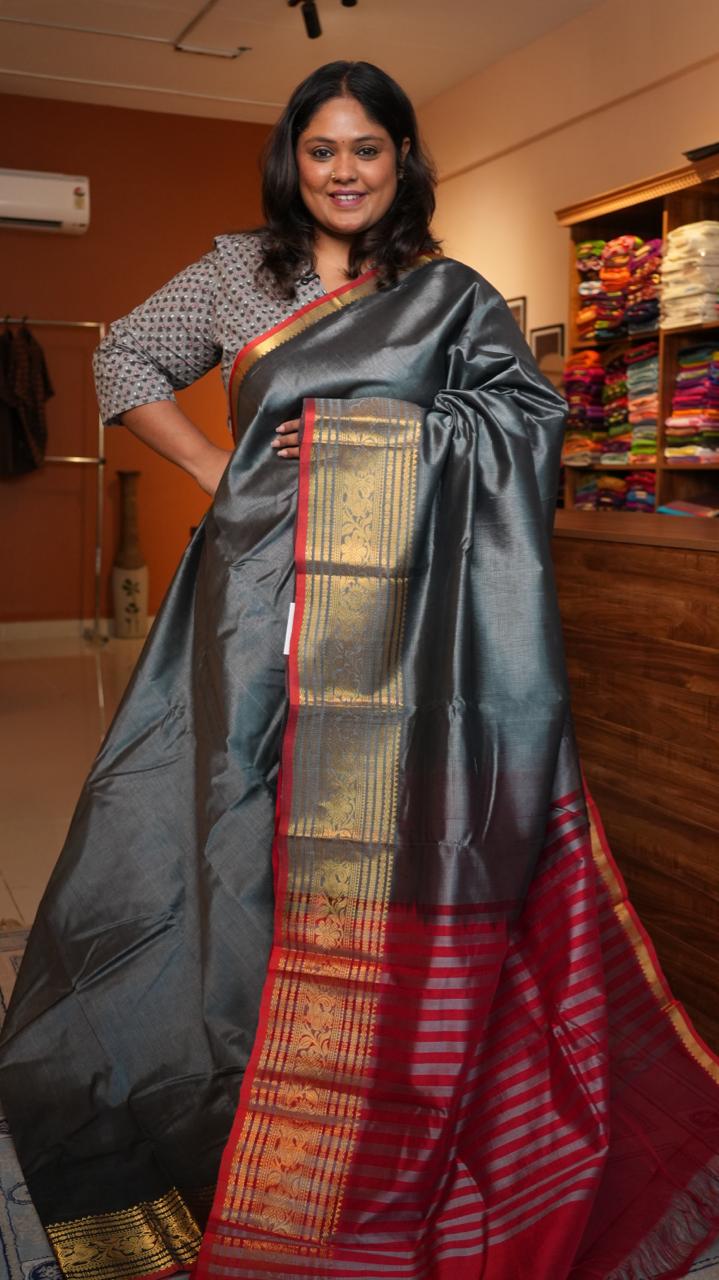 Mangalagiri Big Kanchi Border Saree -15-08-06-10 (SLATE CRIMSON)