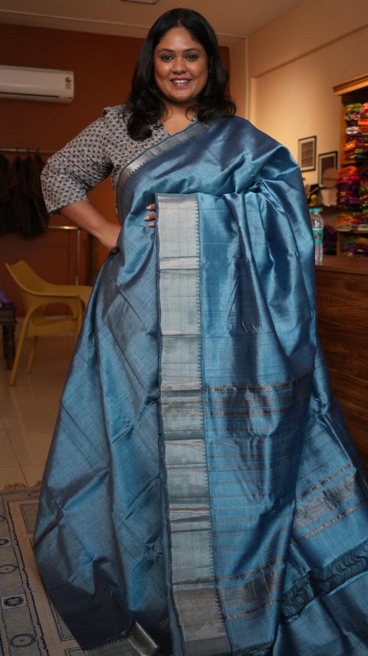 Mangalagiri Big Border Saree -15-08-02-03 (AZZURRO)
