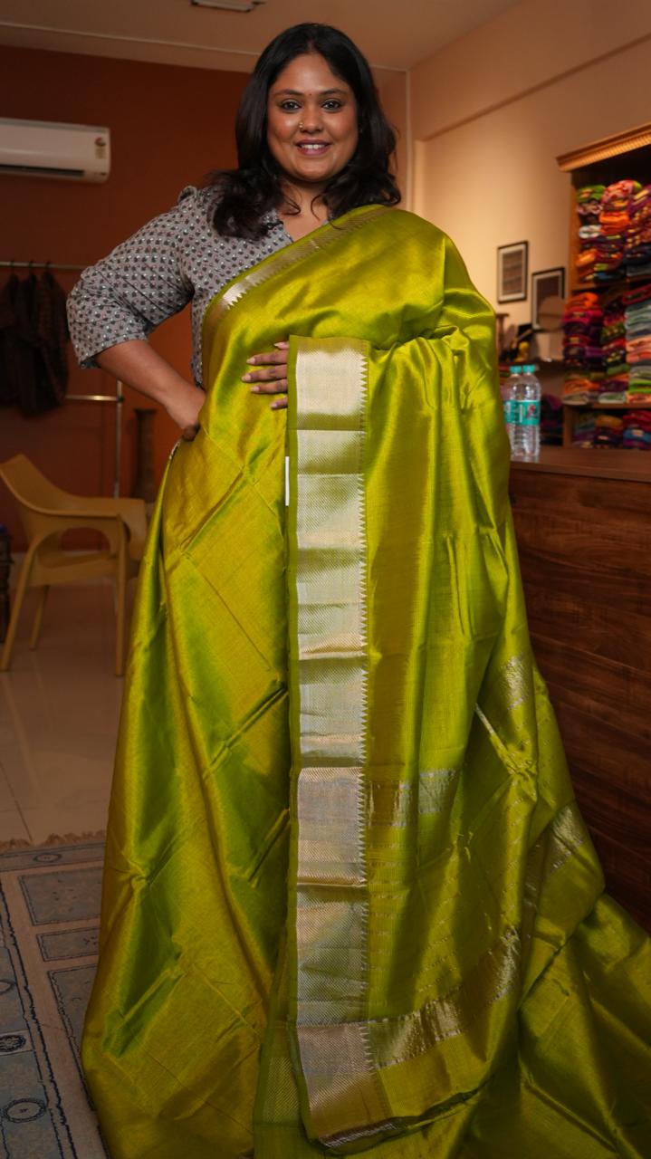 Mangalagiri Big Border Saree -15-08-02-02 (VERDE LIME)