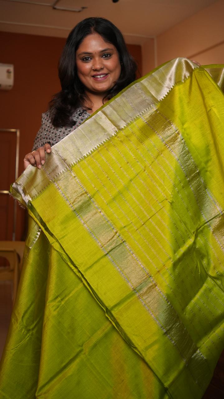 Mangalagiri Big Border Saree -15-08-02-02 (VERDE LIME)