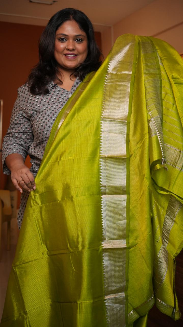 Mangalagiri Big Border Saree -15-08-02-02 (VERDE LIME)