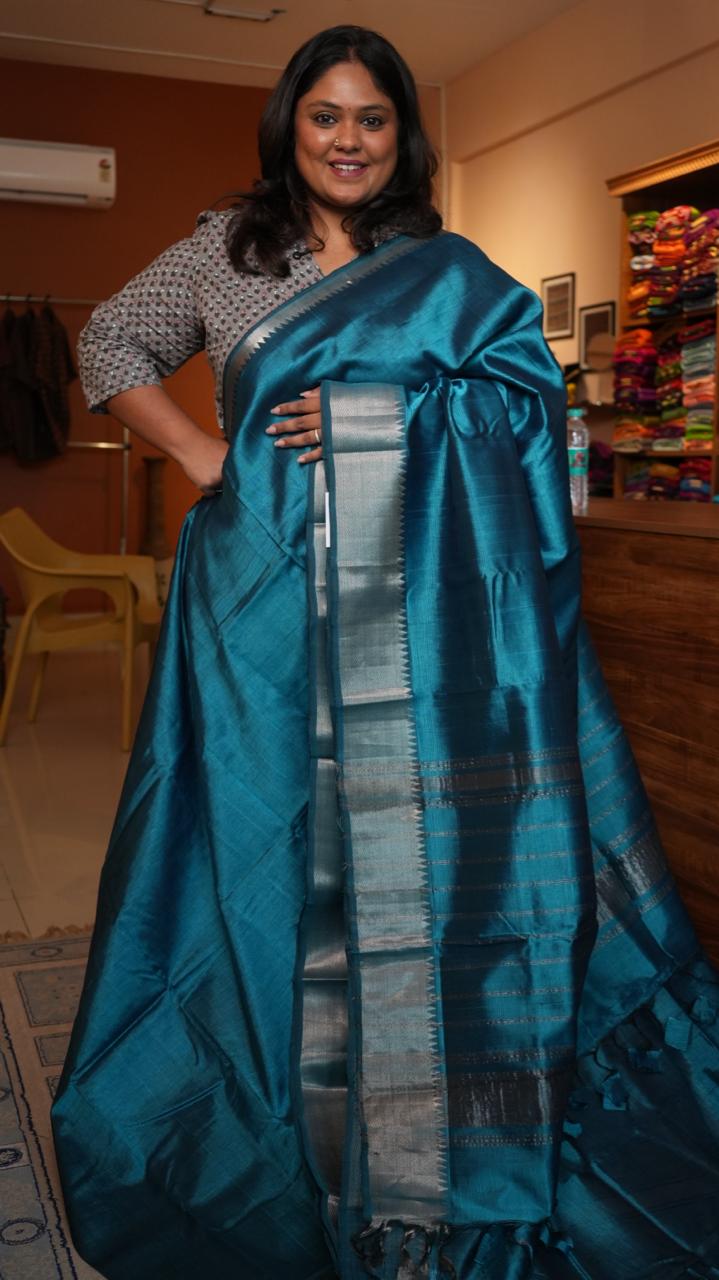Mangalagiri Big Border Saree -15-08-02-15 (TURCHESE)