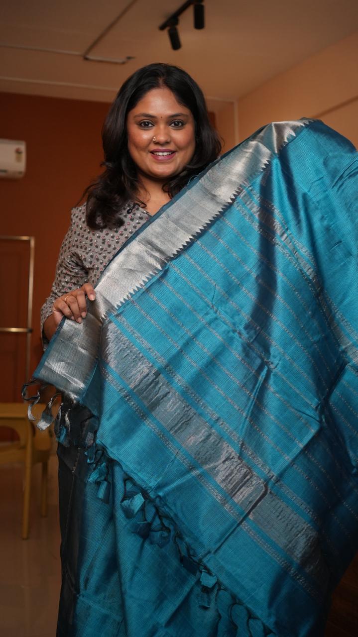 Mangalagiri Big Border Saree -15-08-02-15 (TURCHESE)