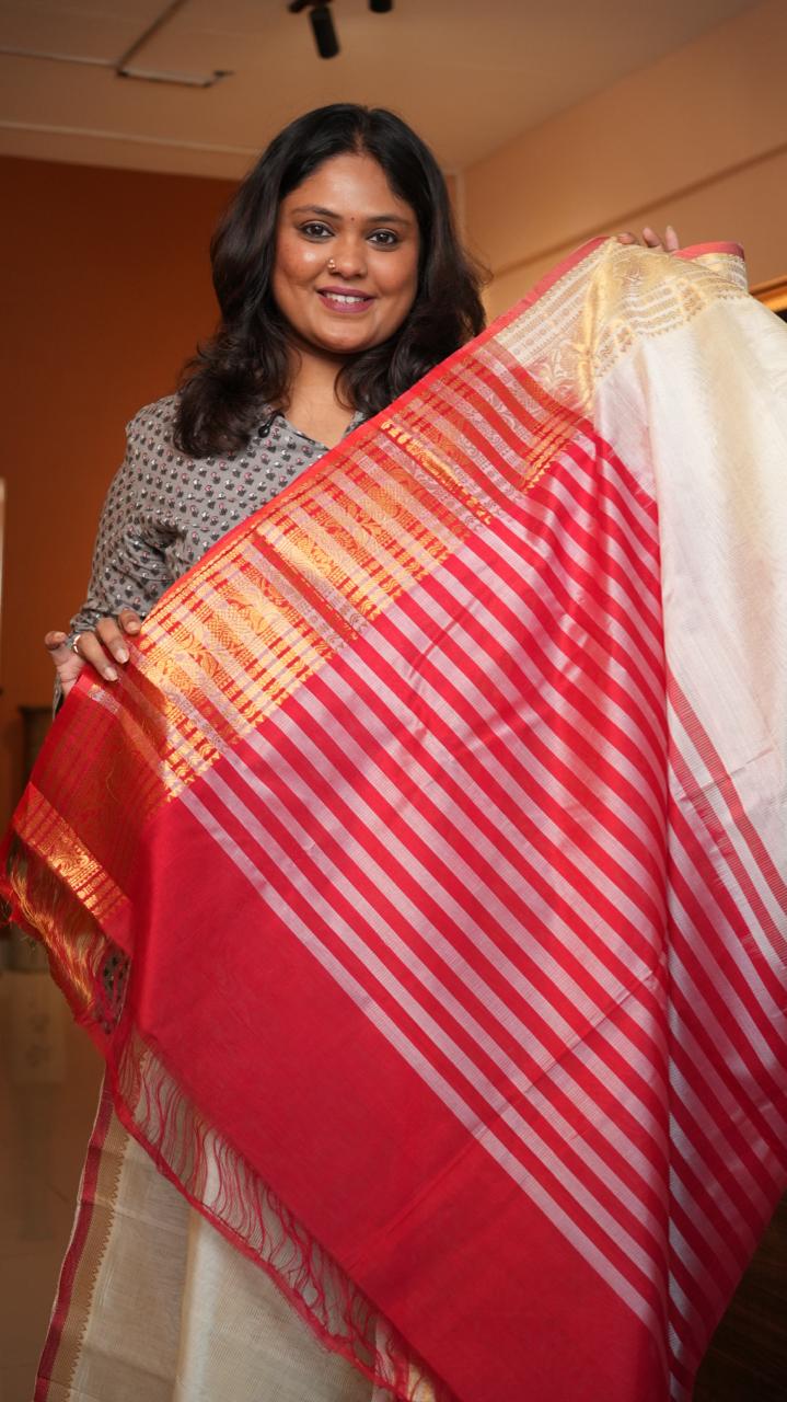 Mangalagiri Big Kanchi Border Saree -15-08-06-05 (BUTTERCREAM)