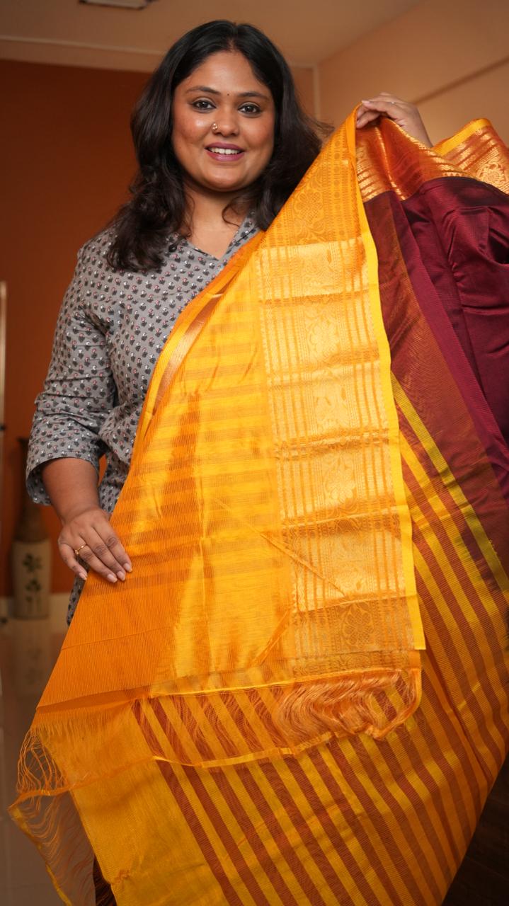 Mangalagiri Big Kanchi Border Saree -15-08-06-03 (RED VELVET)