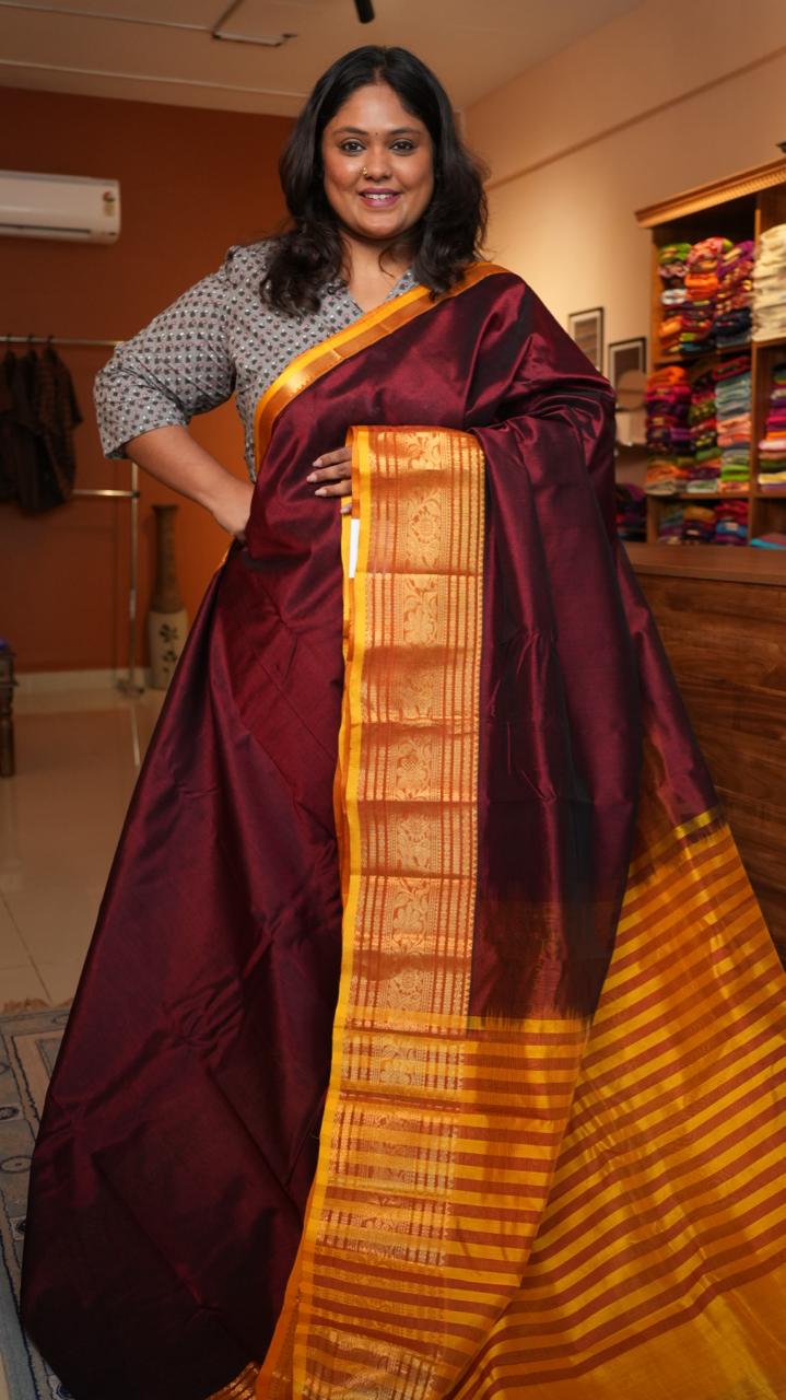 Mangalagiri Big Kanchi Border Saree -15-08-06-03 (RED VELVET)