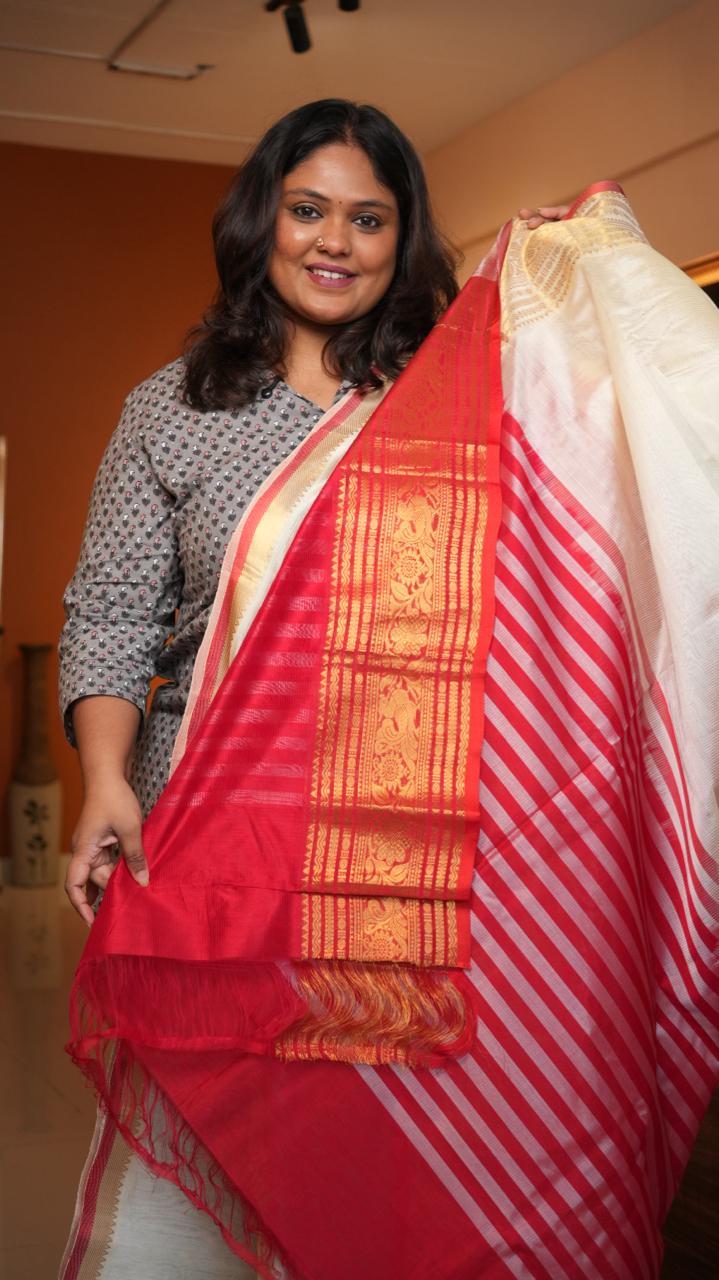 Mangalagiri Big Kanchi Border Saree -15-08-06-05 (BUTTERCREAM)