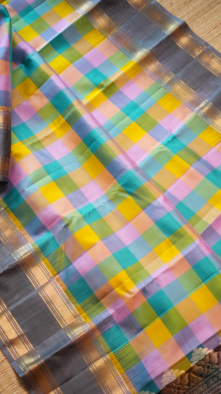 Pure Silk Paalum Pazhamum Kattam Saree -04-08B-01-04 ( MOSAIC )
