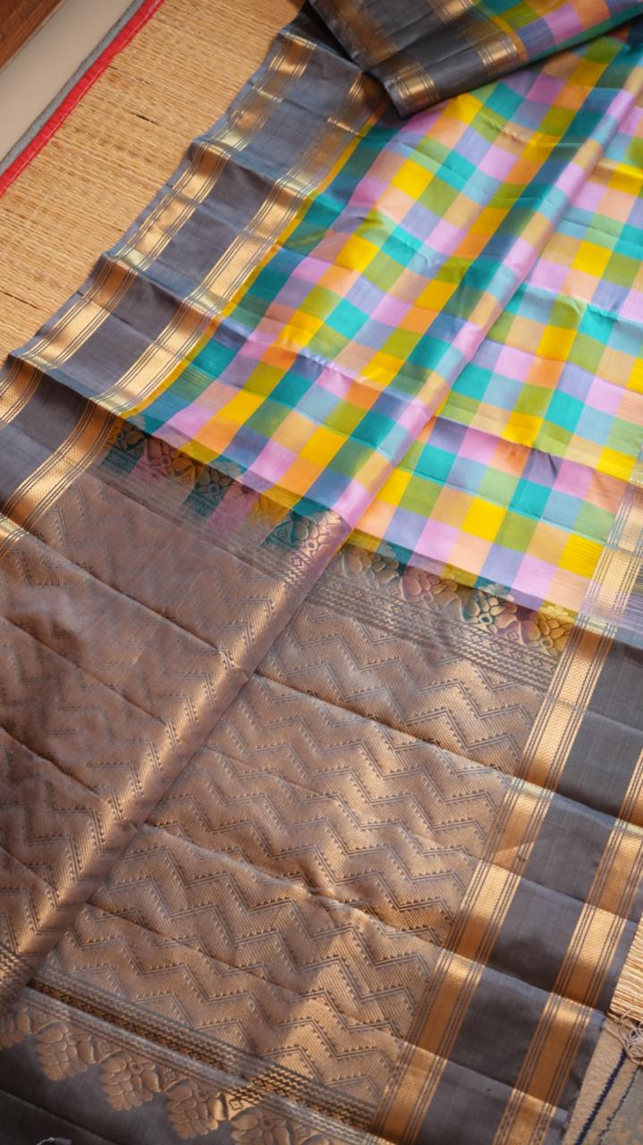 Pure Silk Paalum Pazhamum Kattam Saree -04-08B-01-04 ( MOSAIC )