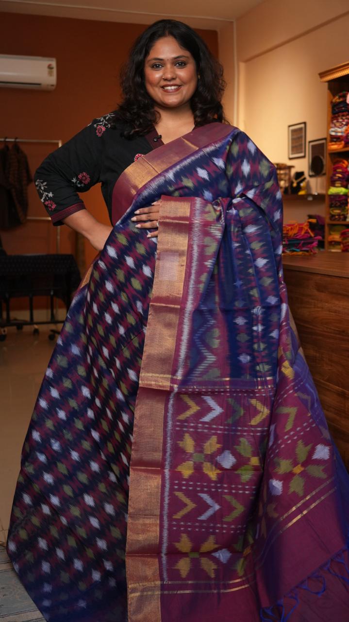 Chinnalampatti Ikkat Silk Cotton Saree -04-08-01-14 (COBALT)
