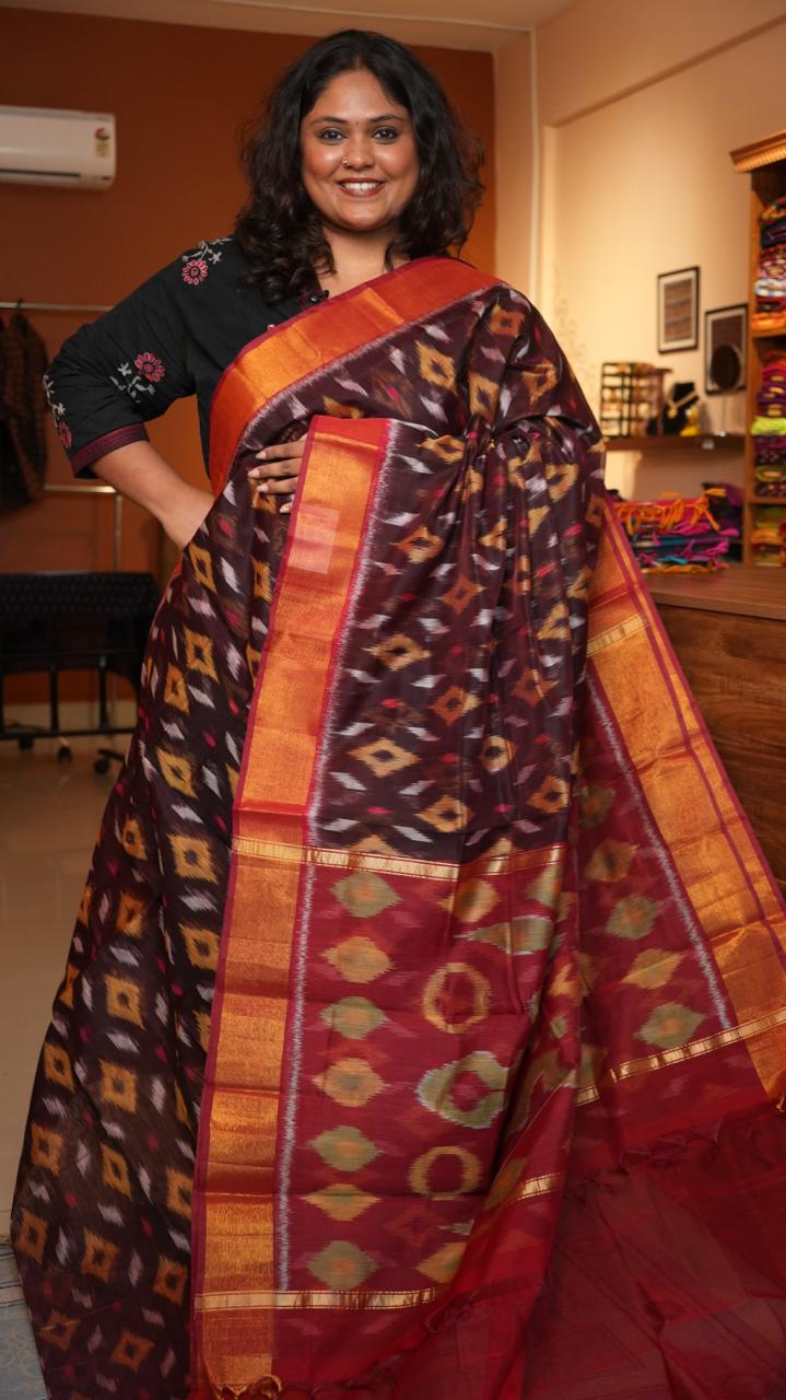 Chinnalampatti Ikkat Silk Cotton Saree -04-08-01-18 ( MAHOGANY)