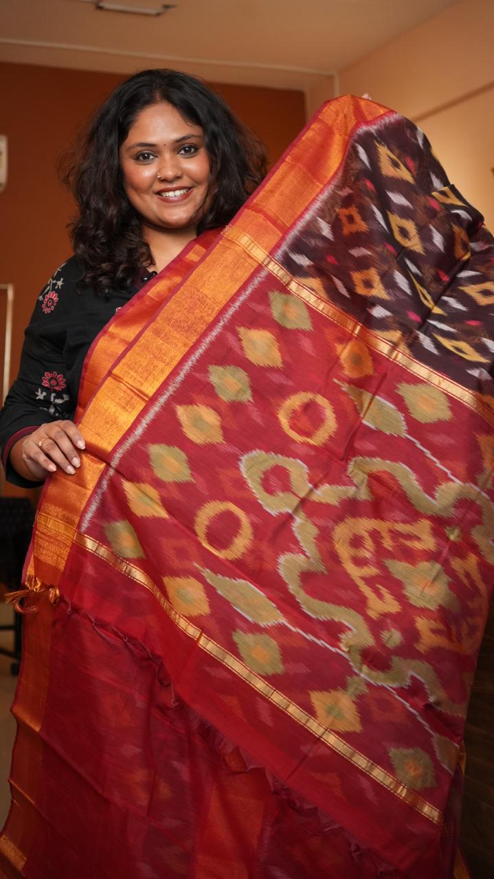 Chinnalampatti Ikkat Silk Cotton Saree -04-08-01-18 ( MAHOGANY)