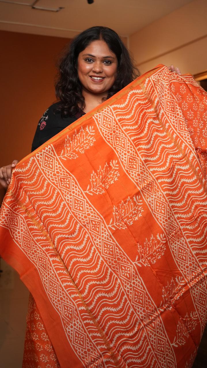 Chanderi Handblock Printed Saree -51-08-01-25 (ARIES)