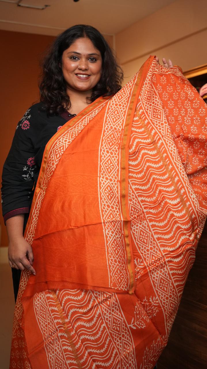 Chanderi Handblock Printed Saree -51-08-01-25 (ARIES)