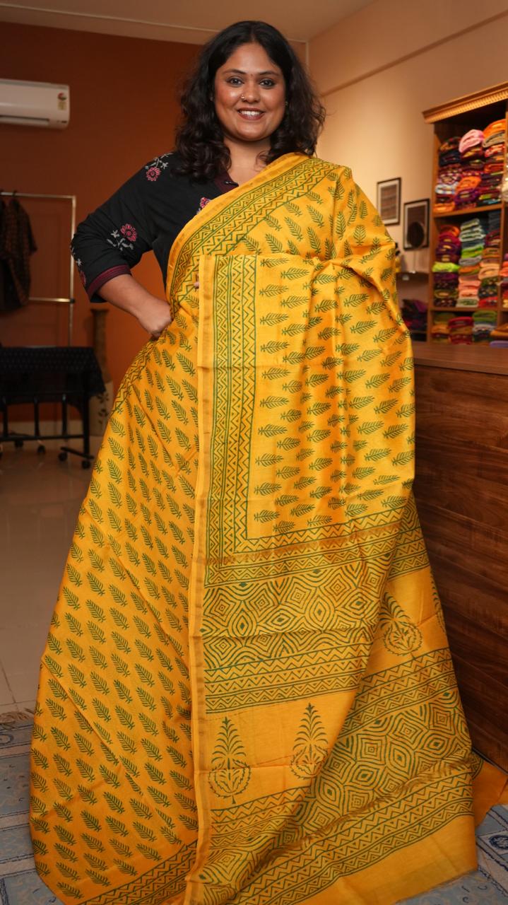 Chanderi Handblock Printed Saree -51-08-01-24 (LEO)