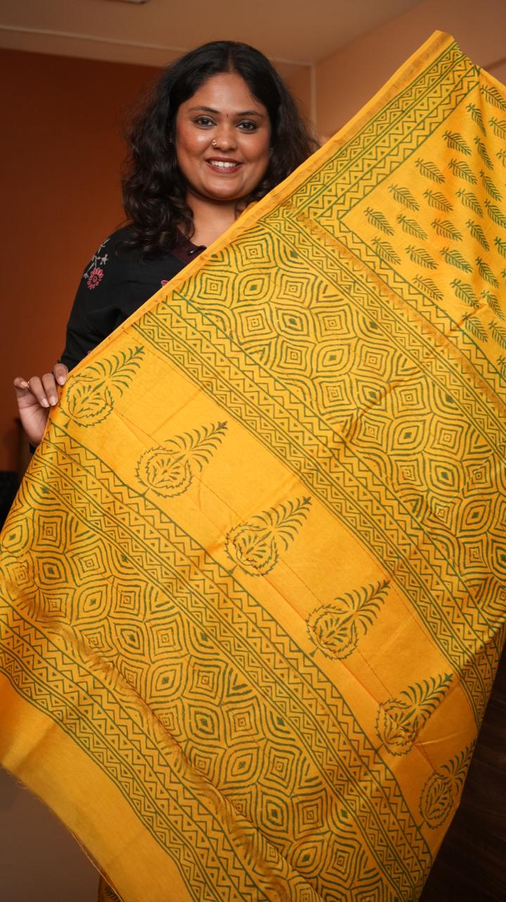 Chanderi Handblock Printed Saree -51-08-01-24 (LEO)