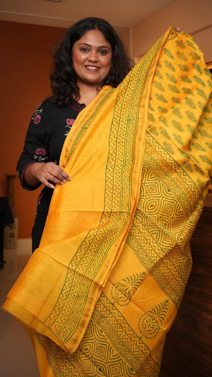 Chanderi Handblock Printed Saree -51-08-01-24 (LEO)