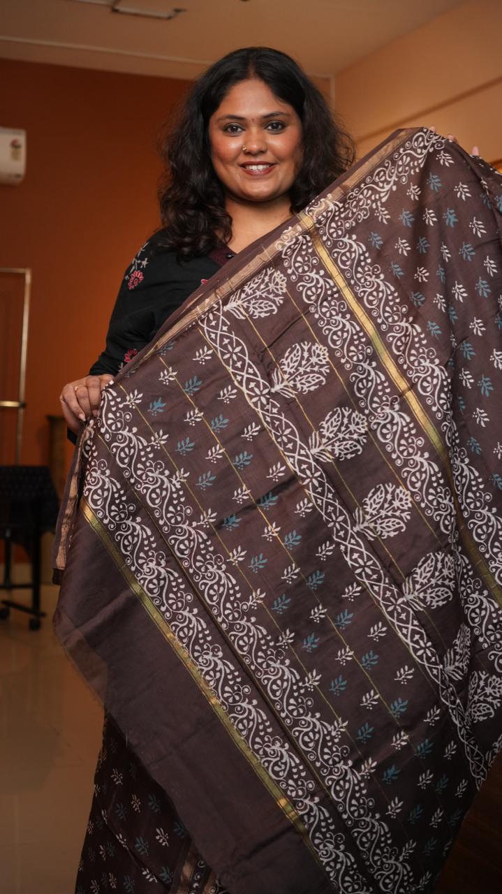 Chanderi Handblock Printed Saree -51-08-01-29 (CAPRICORN)