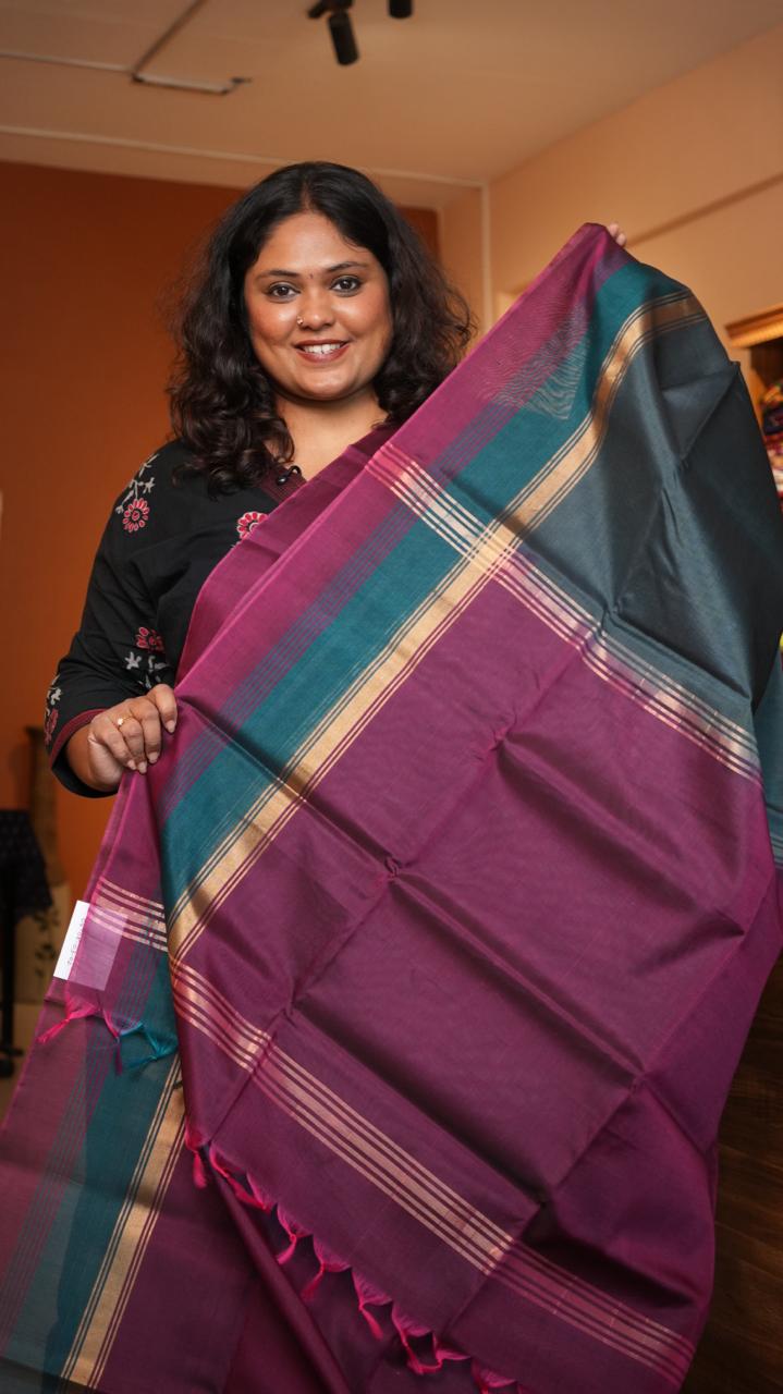 Kora Pure Silk Cotton Saree -04-08-03-02 (PEWTER)
