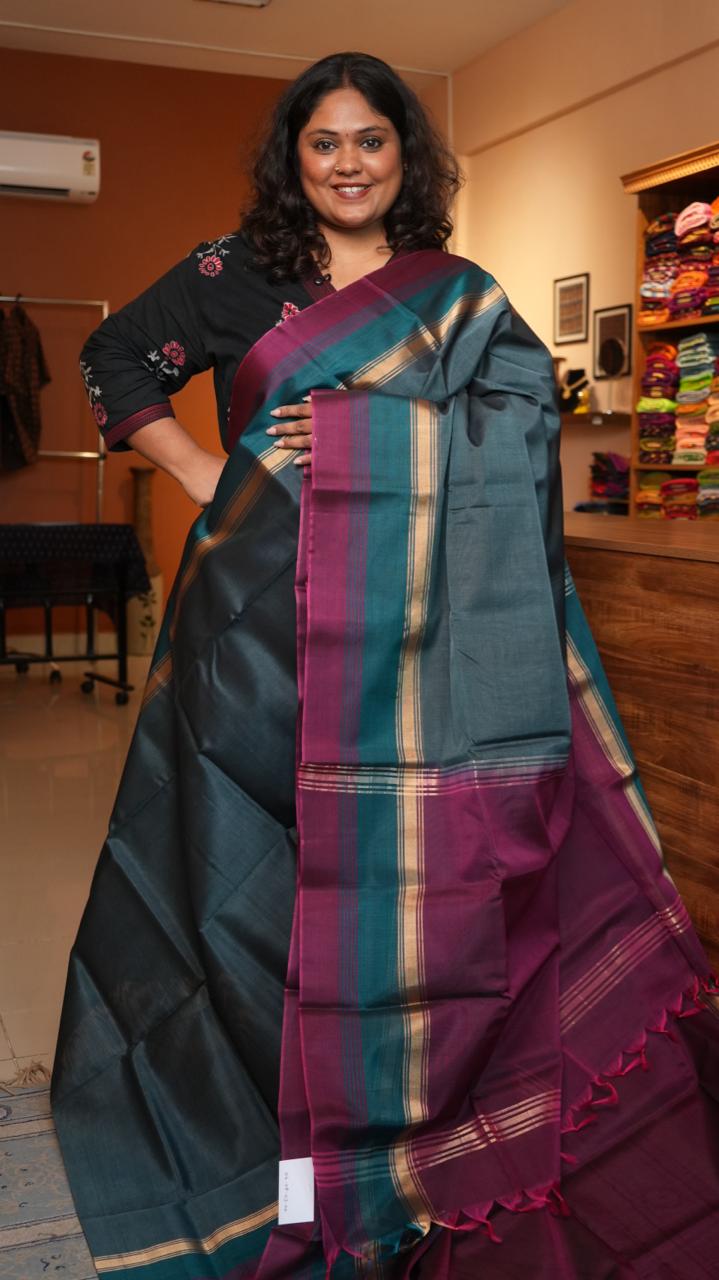 Kora Pure Silk Cotton Saree -04-08-03-02 (PEWTER)