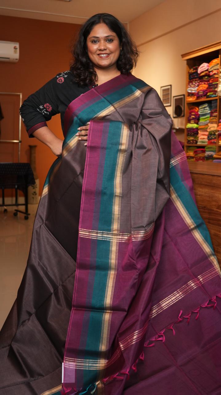 Kora Pure Silk Cotton Saree -04-08-03-03 (SABLE)