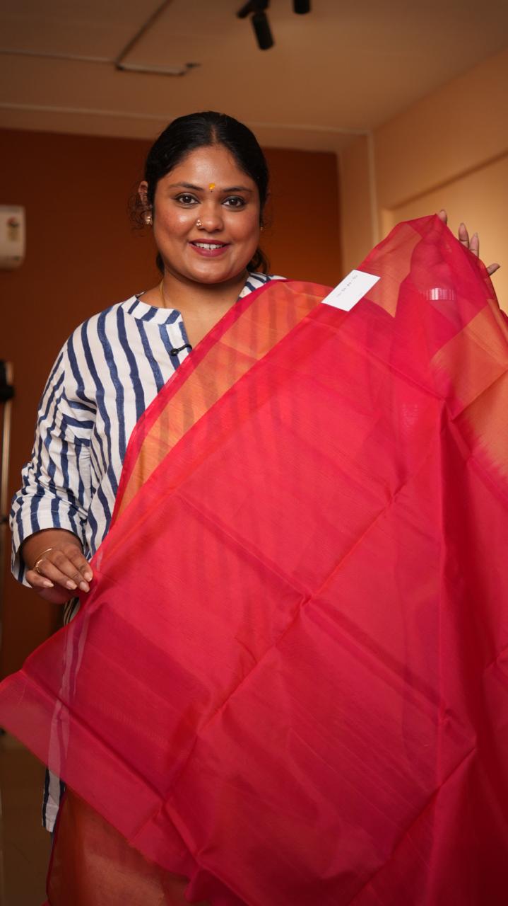 Kora silk cotton Manga border Saree -04-08-05-01 (POPPY CERISE)