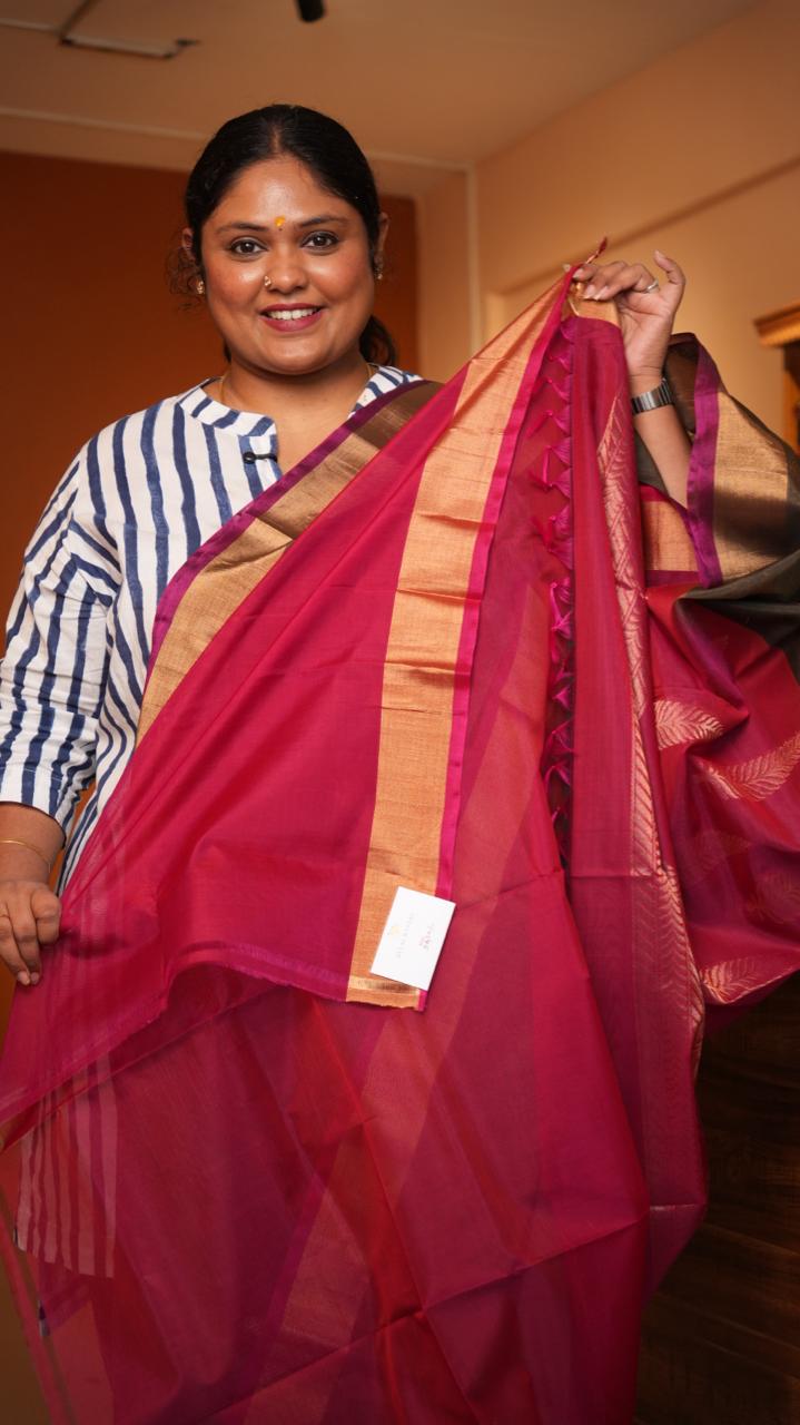 Kora silk cotton small butti Saree -04-08-02-03 (CUCKOO RUBY)