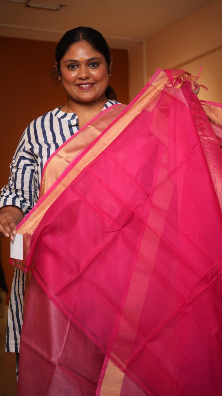 Kora silk cotton small butti Saree -04-08-02-01 (ROSEFINCH TOURMALINE)
