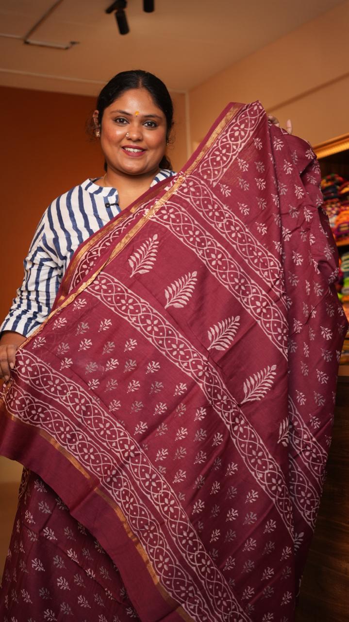 Chanderi Hand Block printed Saree -51-08-01-16 ()