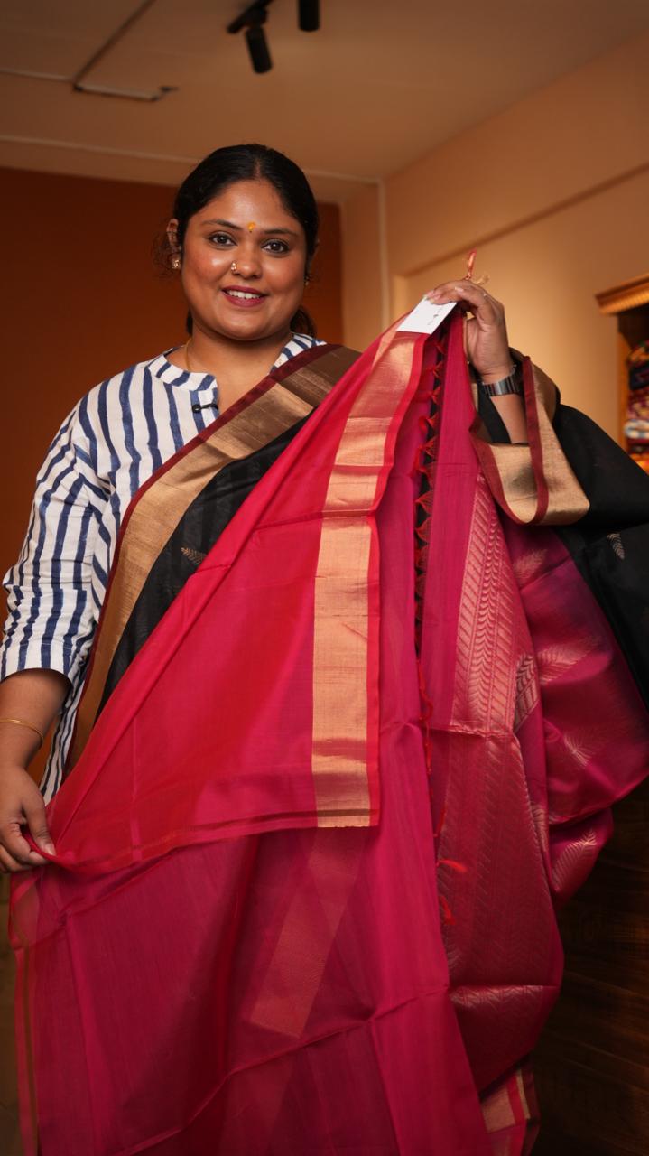 Kora silk cotton small butti Saree -04-08-02-04 (RAVEN PYROPE)