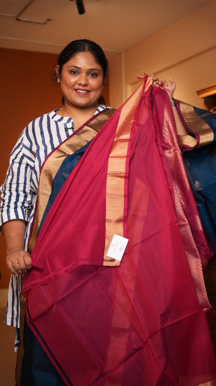 Kora silk cotton small butti Saree -04-08-02-02 (PEACOCK RUBY)