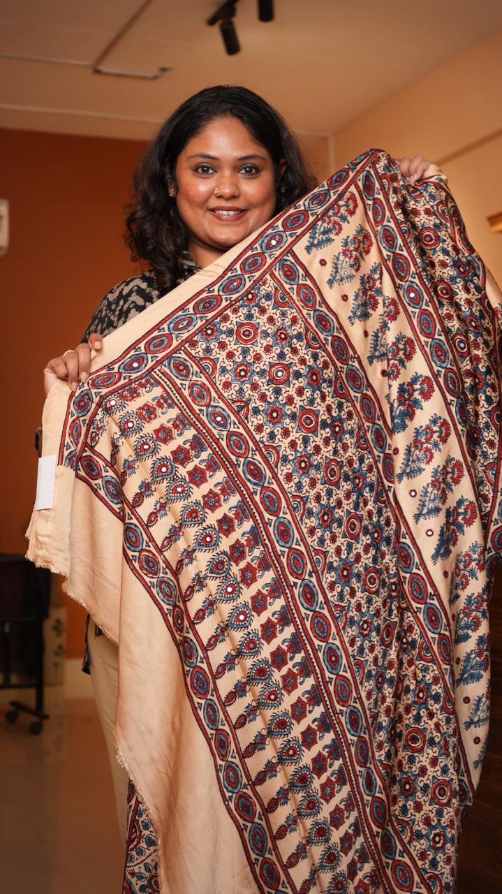 Ajrakh Modal Silk with Mirror work Saree -46-09-01-01 (CHANDAN)