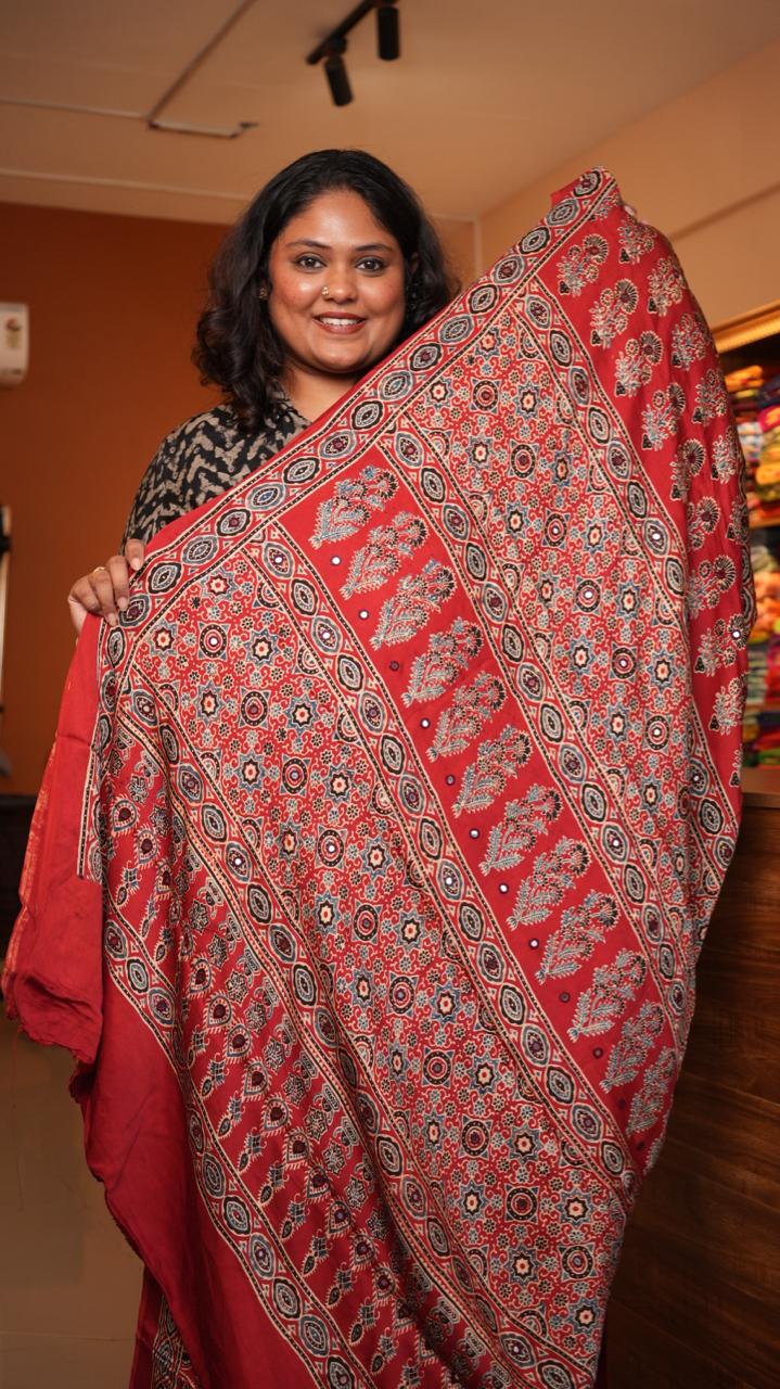 Ajrakh Modal Silk with Mirror work Saree -46-09-01-05 (LALIMA)