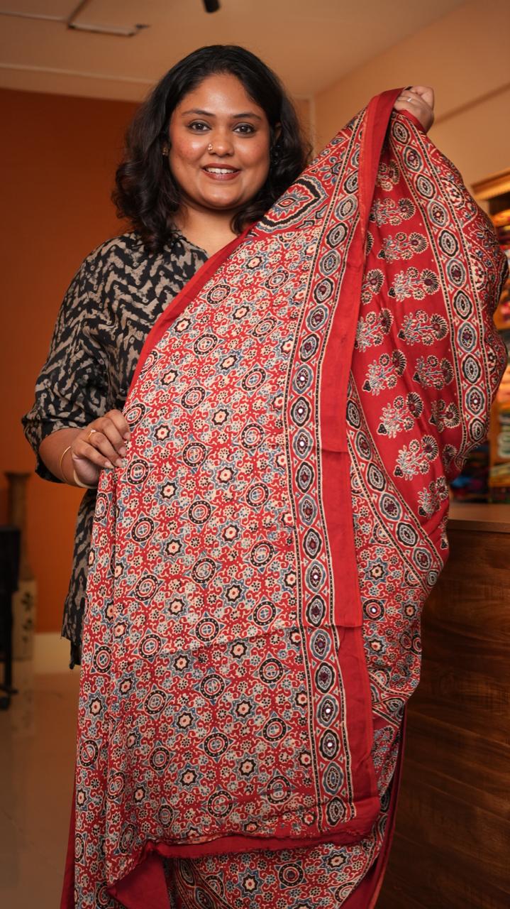 Ajrakh Modal Silk with Mirror work Saree -46-09-01-05 (LALIMA)