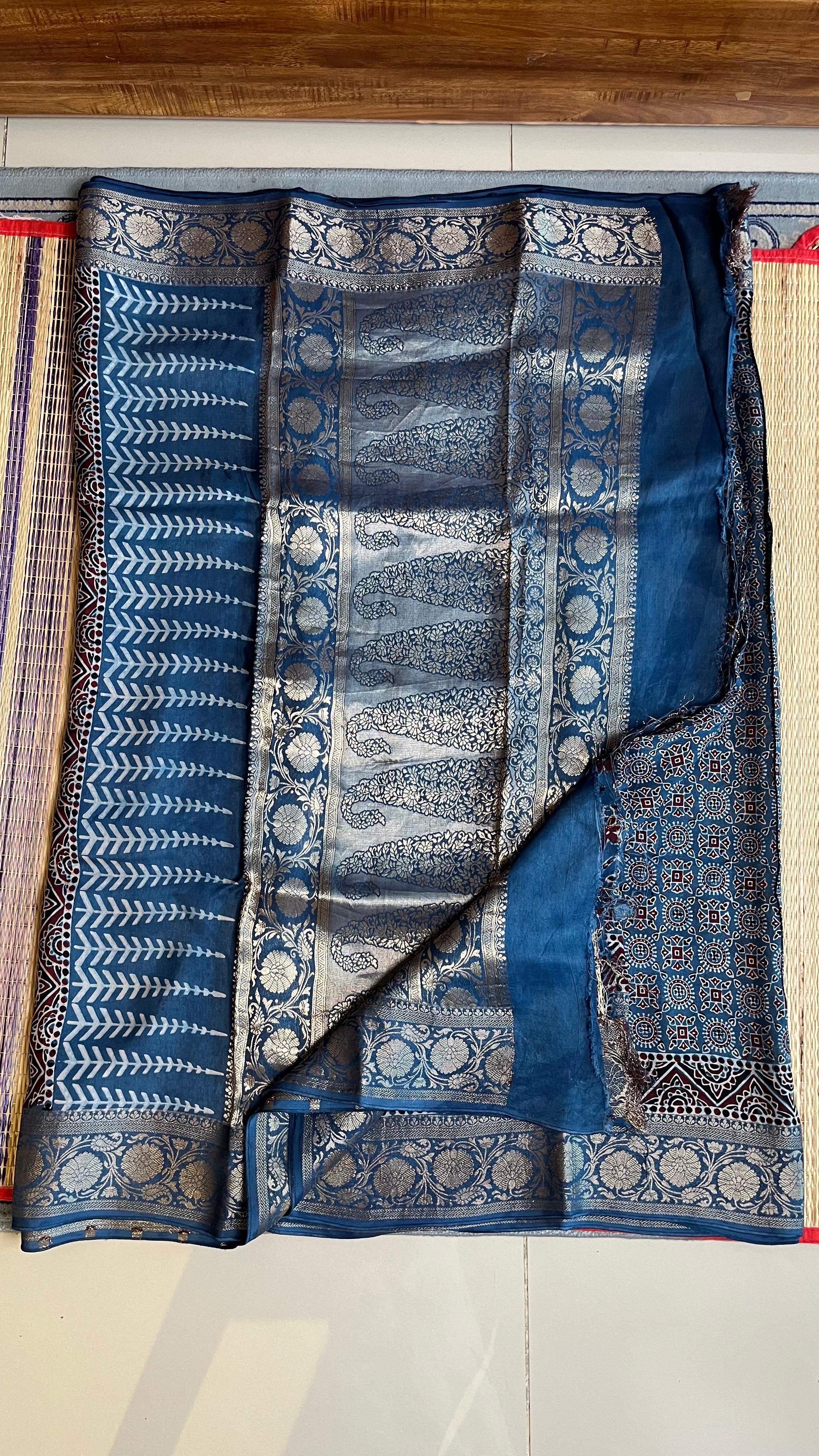 Ajrakh Modal Silk Saree -46-12-01-03
