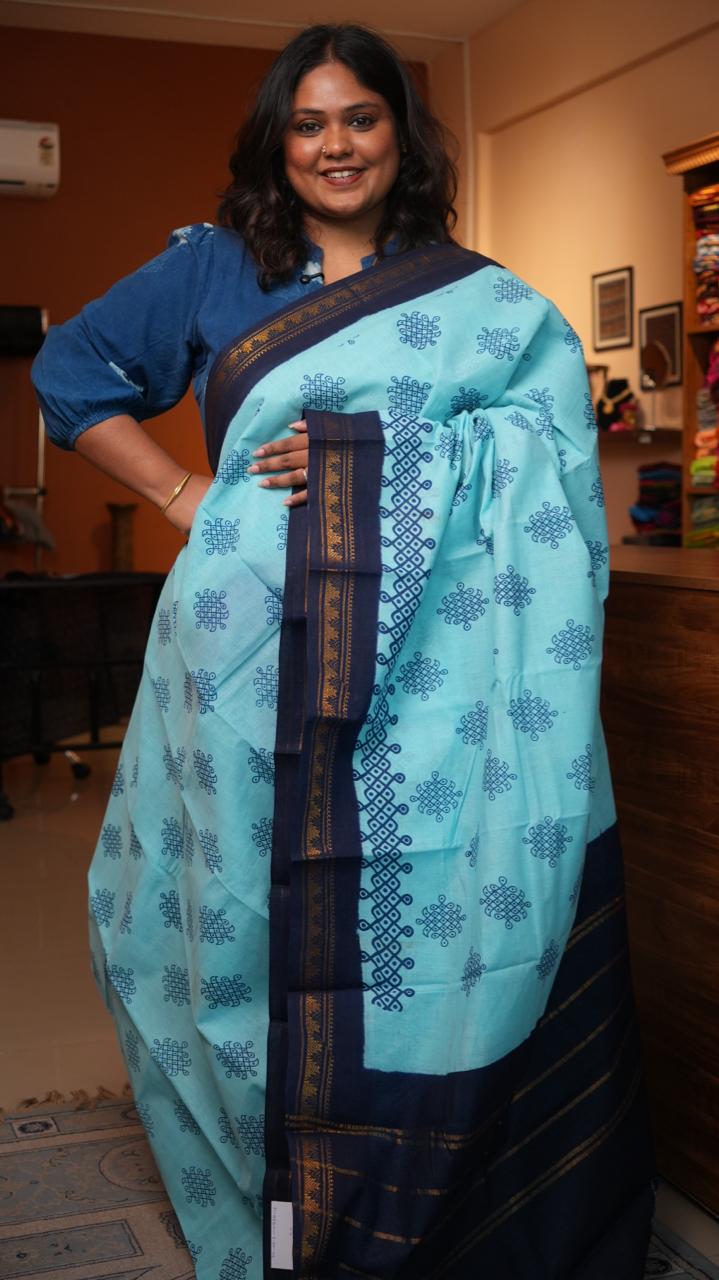Madurai Cotton Small Border Kolam Saree - 11-05B-11-5.50-02 (HYDRANGEA)