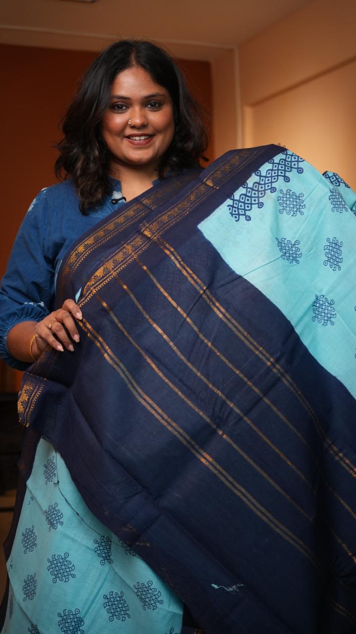 Madurai Cotton Small Border Kolam Saree - 11-05B-11-5.50-02 (HYDRANGEA)