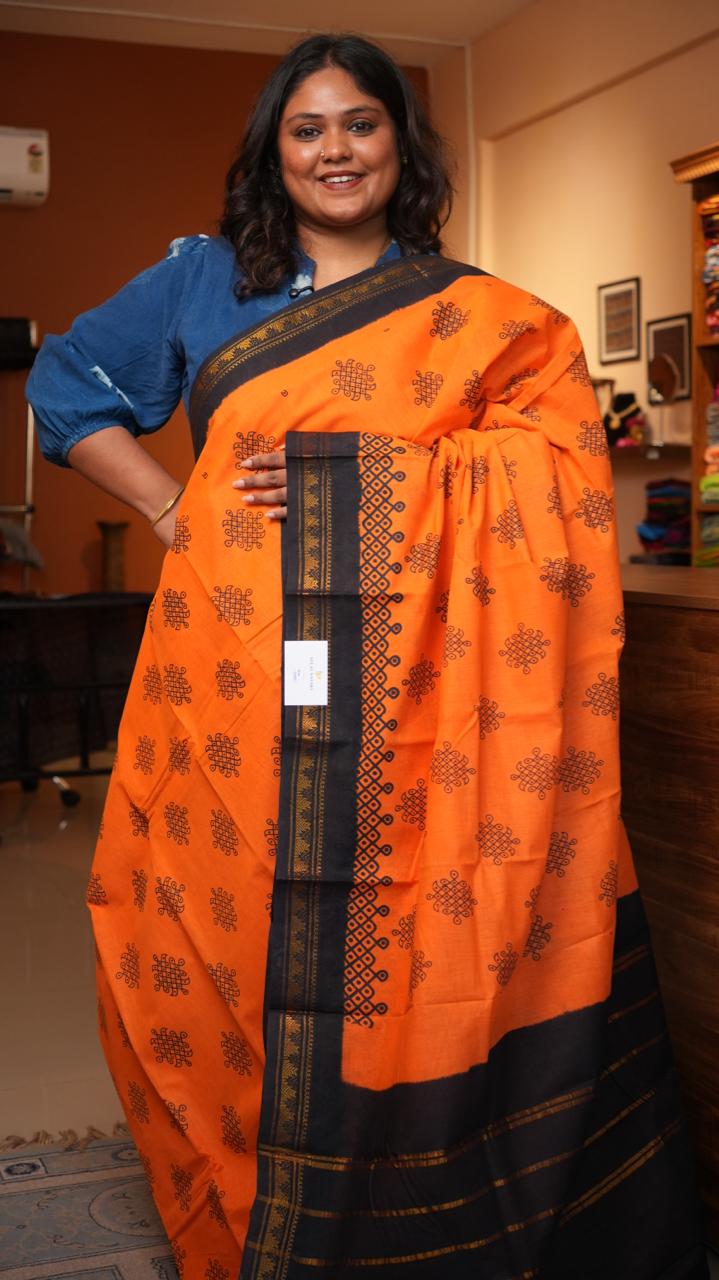 Madurai Cotton Small Border Kolam Saree - 11-05B-11-5.50-08 (NASTURTIUM)
