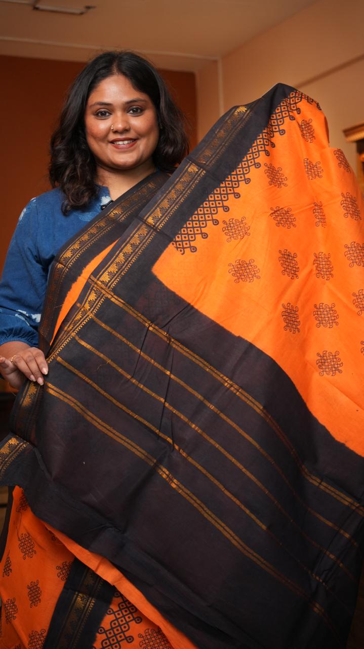 Madurai Cotton Small Border Kolam Saree - 11-05B-11-5.50-08 (NASTURTIUM)