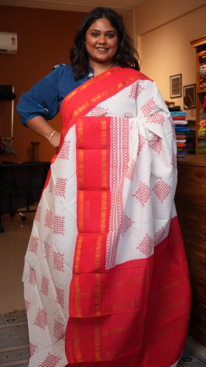 Madurai Cotton Big Border Saree -11-04F-02-05 (BEGONIA)