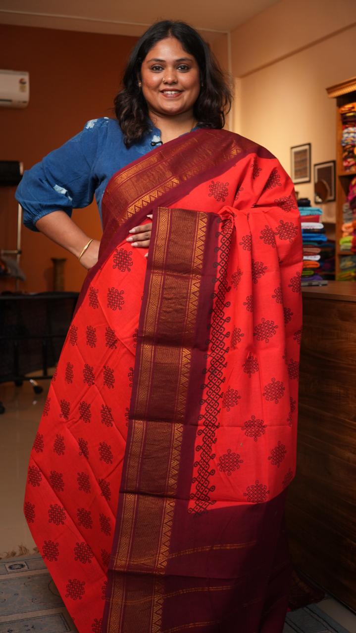 Madurai Cotton Big Border Saree -11-03-03-06Y-03 (ACHIOTE)