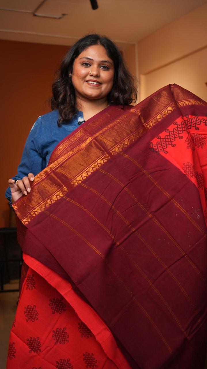 Madurai Cotton Big Border Saree -11-03-03-06Y-03 (ACHIOTE)