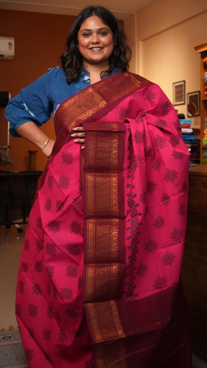 Madurai Cotton Big Border Saree -11-00-00-6.25Y-00 (RHUBARB)