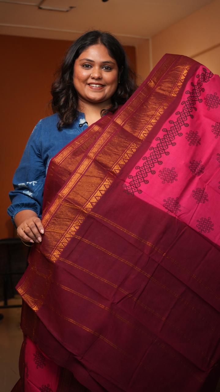Madurai Cotton Big Border Saree -11-00-00-6.25Y-00 (RHUBARB)