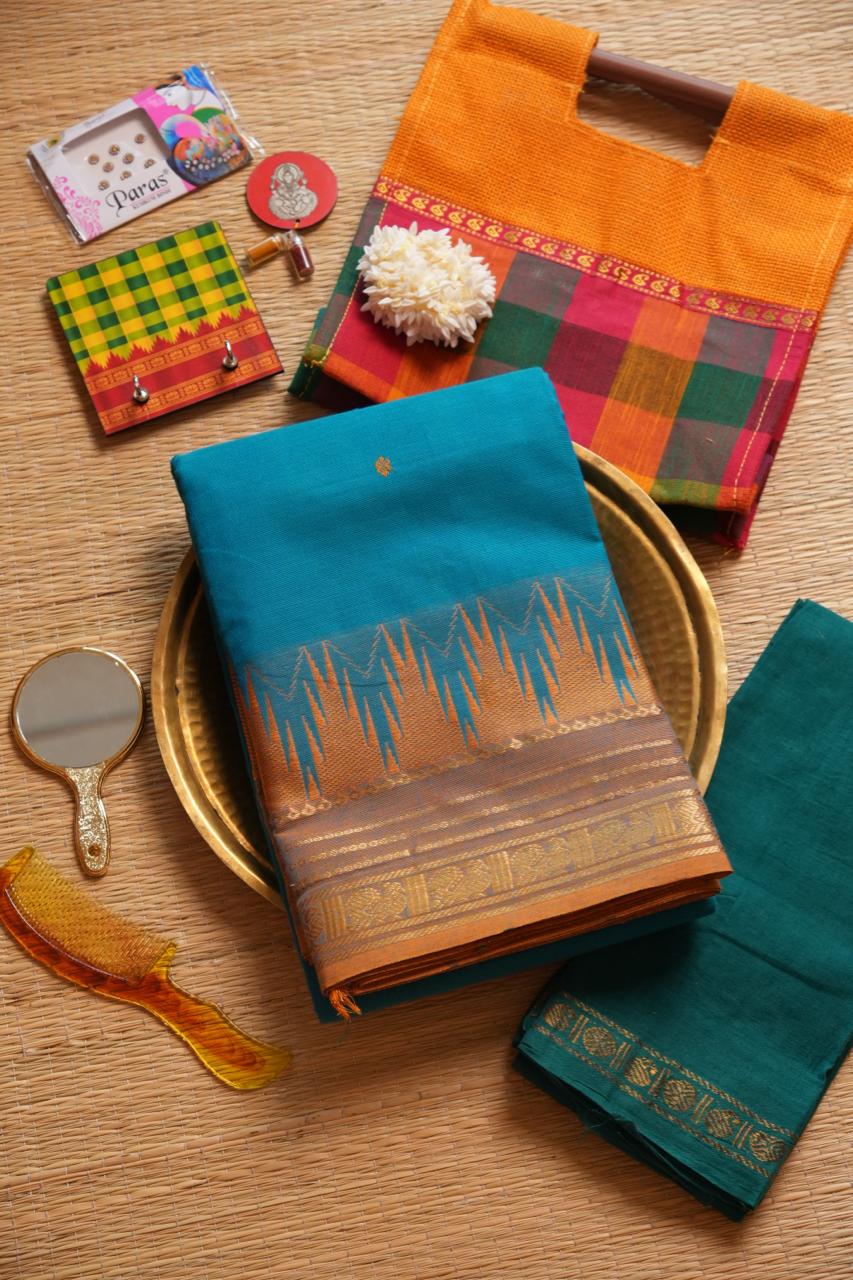 Kanchi Cotton Saree with Hamper -01-09-02-25 (CURACAO)