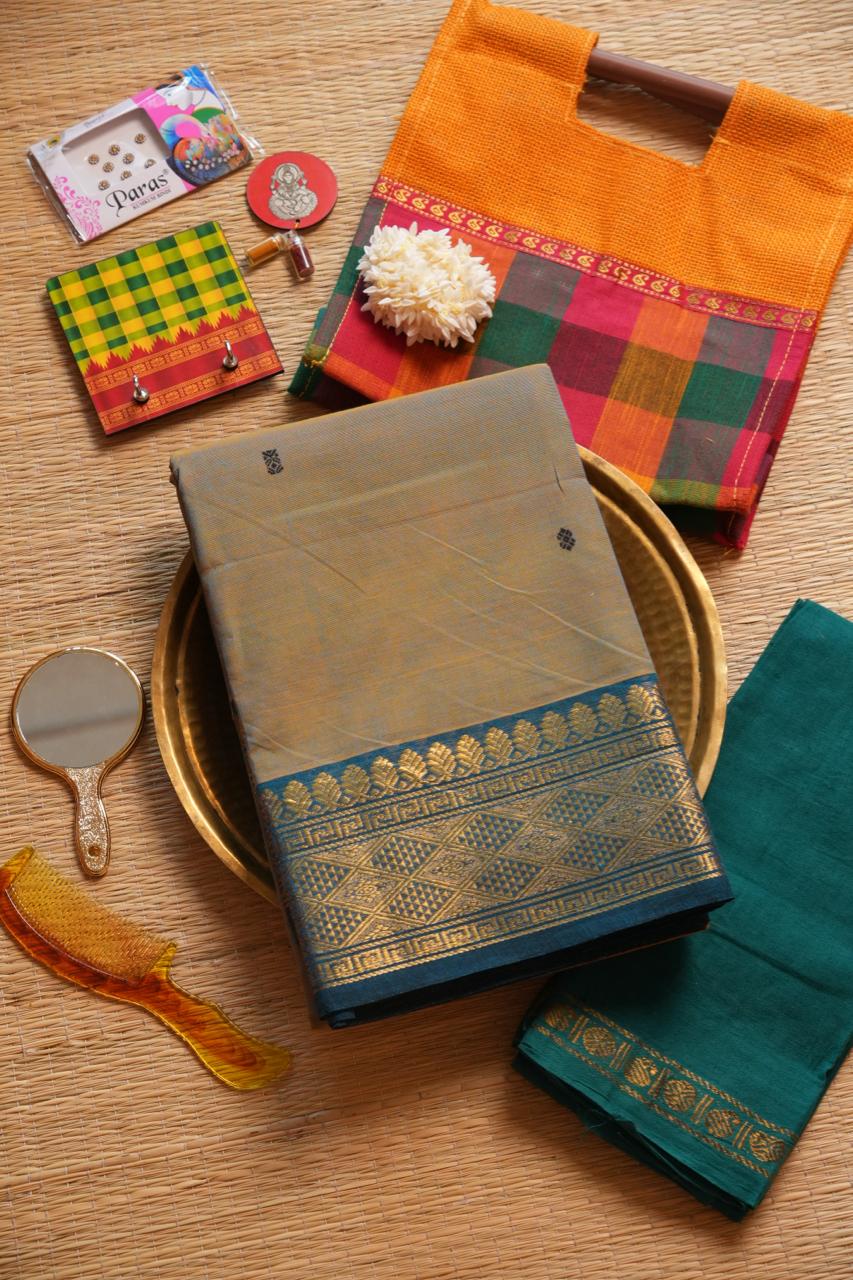 Kanchi Cotton Saree with Hamper -01-09-02-24 (TAHINI)