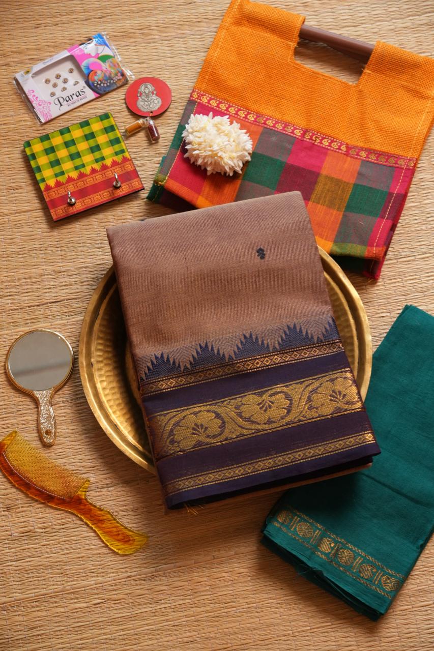 Kanchi Cotton Saree with Hamper -01-09-02-06 (MOCHACCINO)