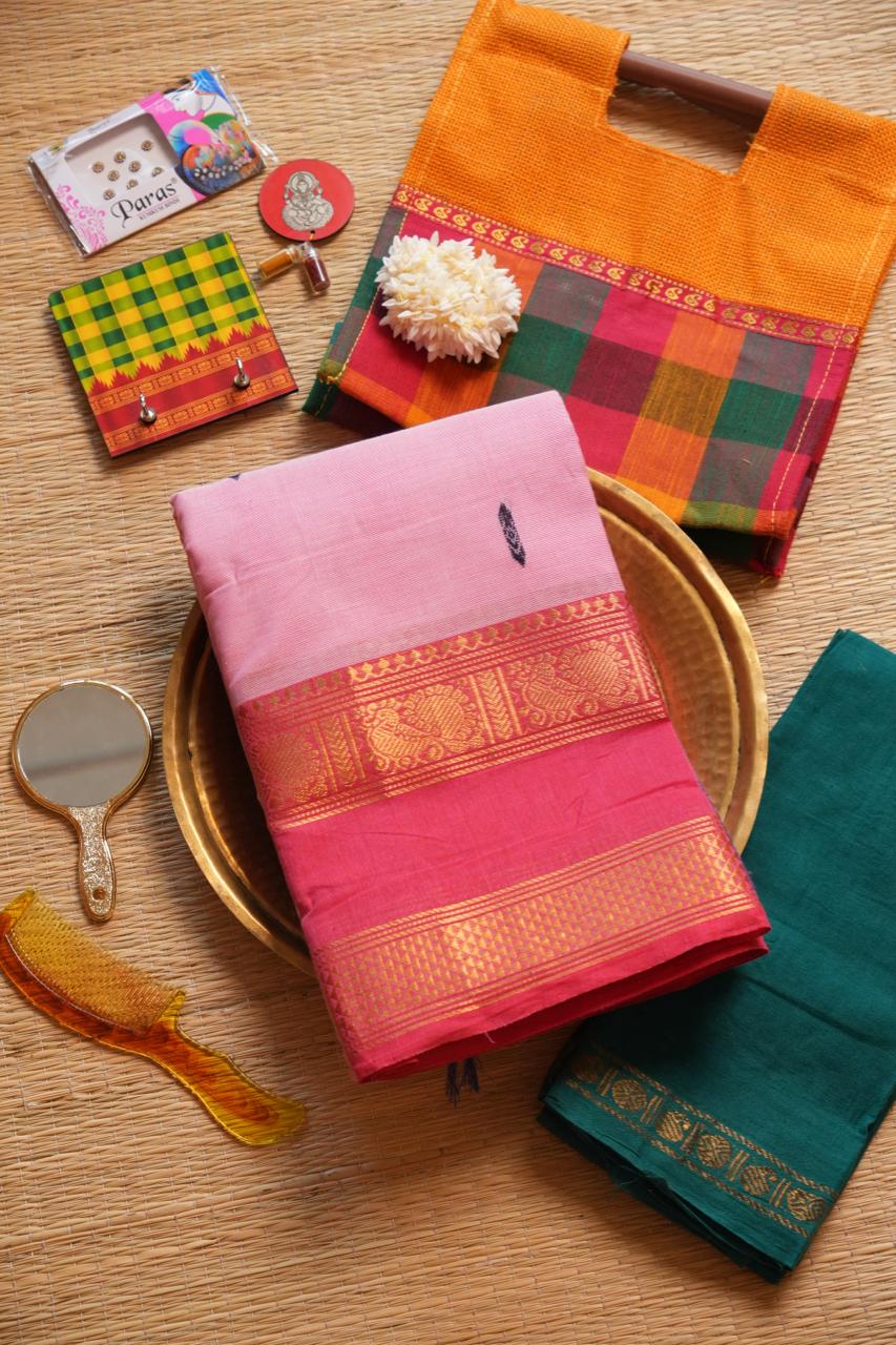 Kanchi Cotton Saree with Hamper -01-09-02-17 (MACARON)